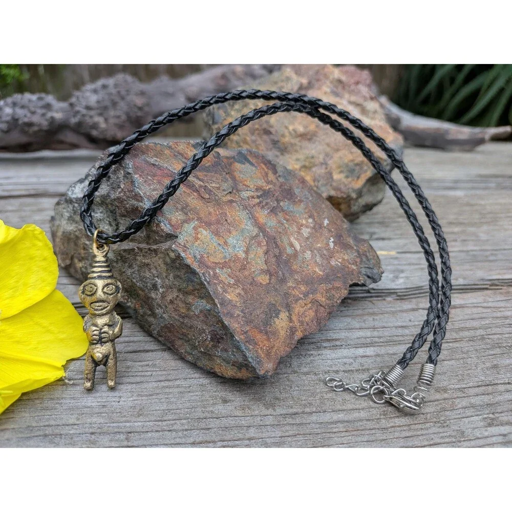 Vintage Brass Latin American First Nations Fertility God Pendant Necklace